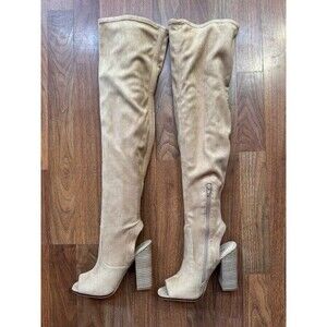 Aldo‎ Winker Over the Knee Thigh High Suede Boots Nude Beige 6.5 Open Heel